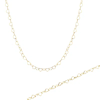 Spero London Women's Love Heart Sterling Silver Chain Bracelet & Necklace Set - Gold