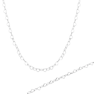 Spero London Women's Love Heart Sterling Silver Chain Bracelet & Necklace Set - Silver