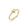 Spero London Women's Love Heart Zirconia Half Round Adjustable Sterling Silver Ring - Gold In Gold