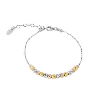 Spero London Women's Middle Beaded 3 Color Gold Rose Gold Sterling Silver Handmade Bracelet - Silver