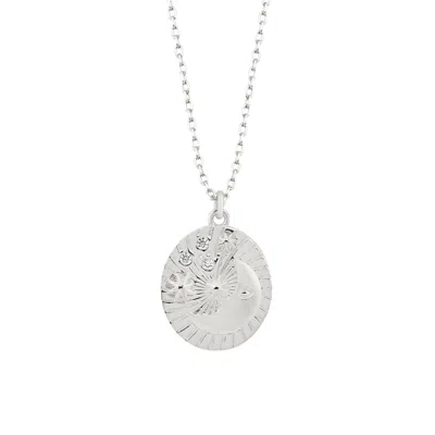 Spero London Women's Moon Embossed Silhouette Sterling Silver Medal Necklace - Silver