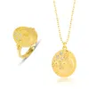 Spero London Women's Moon Face Embossed Silhouette Sterling Silver Set Medal Necklace & Ring - Gold In Gold