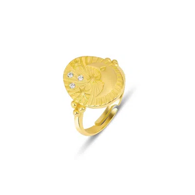Spero London Women's Moon Face Sterling Silver Ring - Gold
