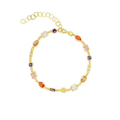 Spero London Women's Multicolour Multi Cut Sterling Silver Bracelet - Gold