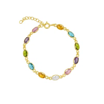 Spero London Women's Multicolour Oval Gem Sterling Silver Bracelet - Gold