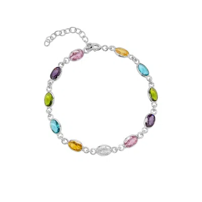 Spero London Women's Multicolour Oval Gem Sterling Silver Bracelet - Silver