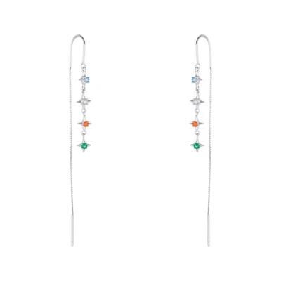 Spero London Women's Multicolour Star Drop Sterling Silver Chain Threader Earrings - Pair
