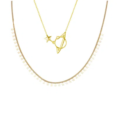 Spero London Women's Multiple Star Sterling Silver Station & Saturn Necklace Stacking Layering Set - Gold