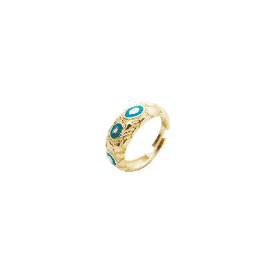 Spero London Women's Natural Textured Sterling Silver Evil Eye Ring - Gold