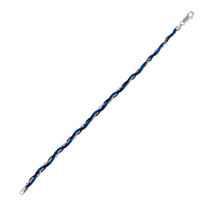 Spero London Women's Navy Blue Braided Rope Sterling Silver Beaded Chain Bracelet