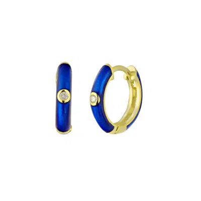 Spero London Women's Navy Blue Enamelled Jewelled Sterling Silver Hoops - Gold
