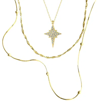 Spero London Women's Necklace Layering Set Beaded Twisted And Northern Starburst Star - Gold