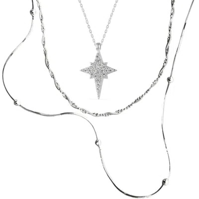 Spero London Women's Necklace Layering Set Beaded Twisted And Northern Starburst Star - Silver