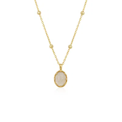 Spero London Women's Neutrals Moonstone Sterling Silver Pendant Necklace With Beaded Chain - Transparent In Gold
