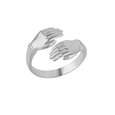 Spero London Women's New Hug Ring With Hands Sterling Silver & Gold Plated / Silver In Metallic