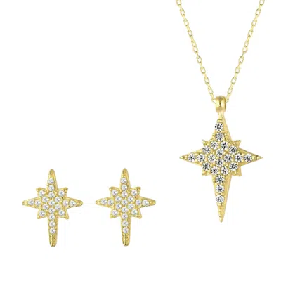 Spero London Women's Northern Star Polaris Starburst Sterling Silver Necklace & Stud Earring Set - Gold