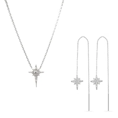 Spero London Women's Northern Star Polaris Sterling Silver Necklace & Drop Chain Earring Set In Metallic
