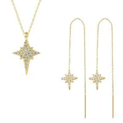 Spero London Women's Northernstar Starburst Sterling Silver Chain Drop Chain Earrings & Necklace Set - Gold