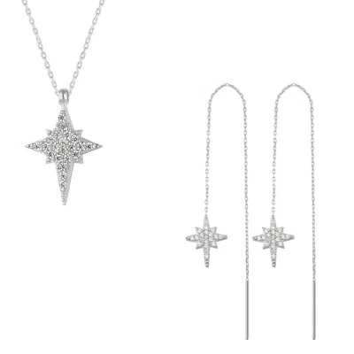 Spero London Women's Northernstar Starburst Sterling Silver Chain Drop Chain Earrings & Necklace Set - Silver