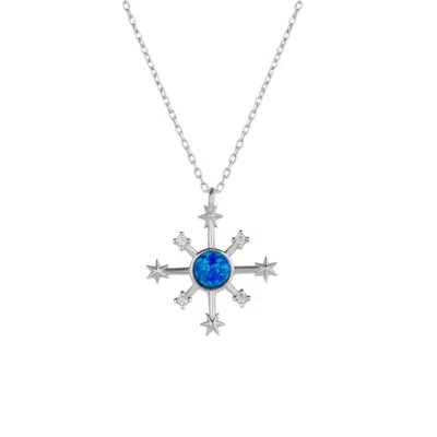 Spero London Women's Opal Ship Wheel High Quality Sterling Silver Pendant Necklace - Silver