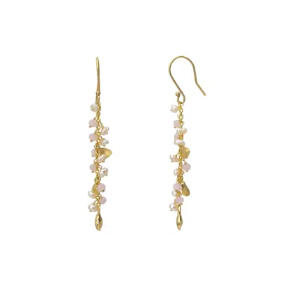Spero London Women's Orange / Gold Multiple Baroque Pearl Drop Sterling Silver Earring -  Pink Quarts