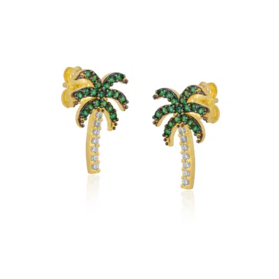 Spero London Women's Palm Tree Sterling Silver Stud Earrings - Gold