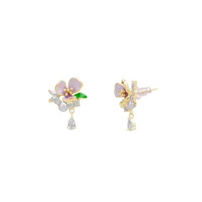 Spero London Women's Pansy Violet Floral Earring In Sterling Silver - Gold