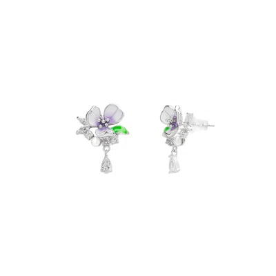 Spero London Women's Pansy Violet Floral Earring In Sterling Silver - Silver