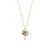Spero London Pansy Violet Floral Necklace In Gold