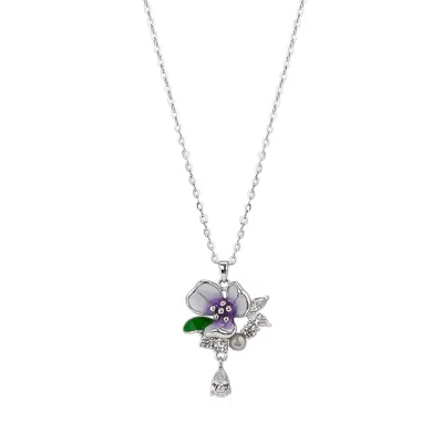 Spero London Women's Pansy Violet Floral Necklace In Sterling Silver - Silver