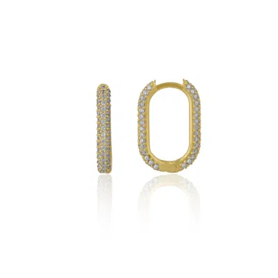 Spero London Women's Pave Rectangular Sterling Silver Oval Hoop Earring - Gold