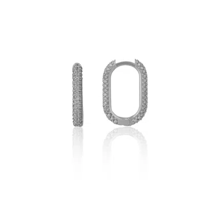Spero London Women's Pave Rectangular Sterling Silver Oval Hoop Earring - Silver