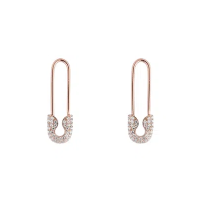 Spero London Women's Pave Safety Pin Earring Jewelled Sterling Silver - Rose Gold In Metallic