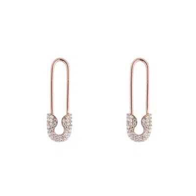 Spero London Women's Pave Safety Pin Earrings Jewelled Sterling Silver - Rose Gold