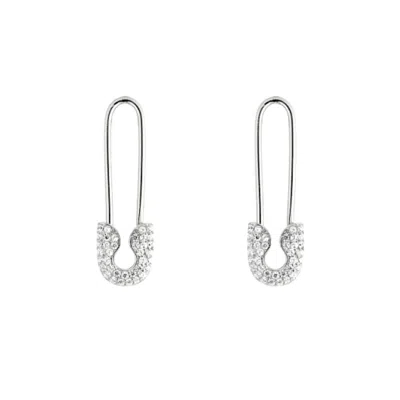 Spero London Women's Pave Safety Pin Earrings Jewelled Sterling Silver - Silver