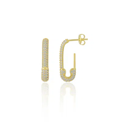 Spero London Women's Pave Safety Pin Earrings Sterling Silver - Gold