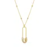 Spero London Women's Pave Safety Pin Necklace Jewelled With Beaded Chain In Sterling Silver - Gold In Gold