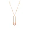 Spero London Women's Pave Safety Pin Necklace Jewelled With Beaded Chain In Sterling Silver - Rose Gold In Gold