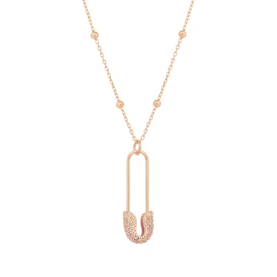 Spero London Women's Pave Safety Pin Necklace Jewelled With Beaded Chain In Sterling Silver - Rose Gold