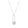 Spero London Women's Pave Safety Pin Necklace Jewelled With Beaded Chain In Sterling Silver - Silver In Silver