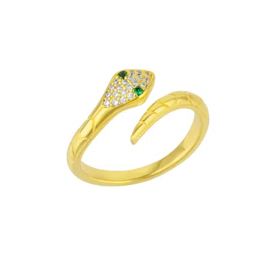 Spero London Women's Pave Snake Ring With Green Eyes In Sterling Silver - Gold