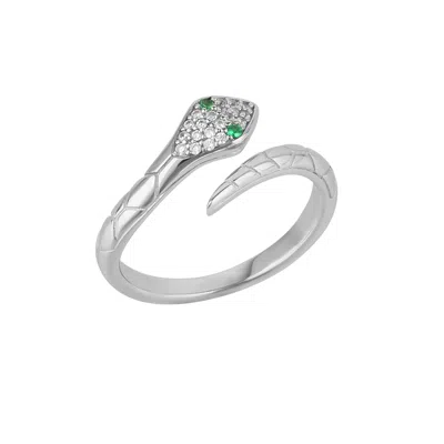 Spero London Women's Pave Snake Ring With Green Eyes In Sterling Silver - Silver