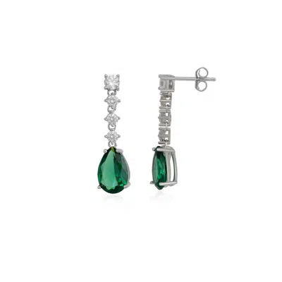 Spero London Women's Pear Green Sterling Silver Drop Earrings