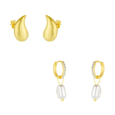 Spero London Women's Pear Teardrop And Huggie Pearl Drop Earrings In Sterling Silver - Gold