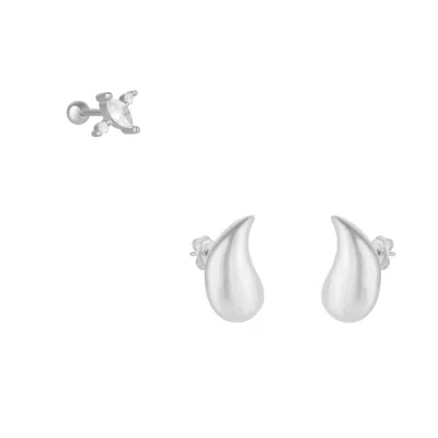Spero London Women's Pear Teardrop Earrings And Marquise Stud Piercing Sterling Silver Set