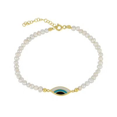 Spero London Women's Pearl Evil Eye Sterling Silver Bracelet - Gold