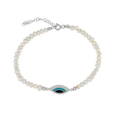 Spero London Women's Pearl Evil Eye Sterling Silver Bracelet - Silver