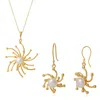 Spero London Women's Pearl Sun Molten Dripping Sunburst Sterling Silver Pendant Necklace & Drop Earring Set - Gol In Gold