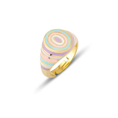 Spero London Women's Pink Adjustable Multi Pastel Color Enamel Sterling Silver Gold Vermeil Signet Ring