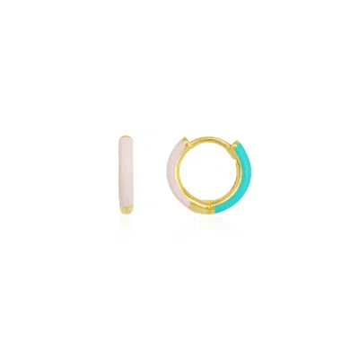 Spero London Women's Pink & Blue Enamel Sterling Silver Hoop Earring